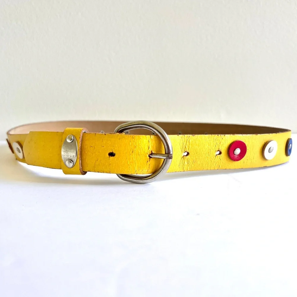 80s Yellow Leather Belt S/M